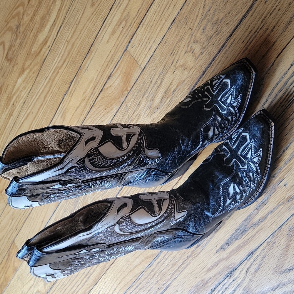 J.B. Dillon Size 6 Black and White Western Leather Boots